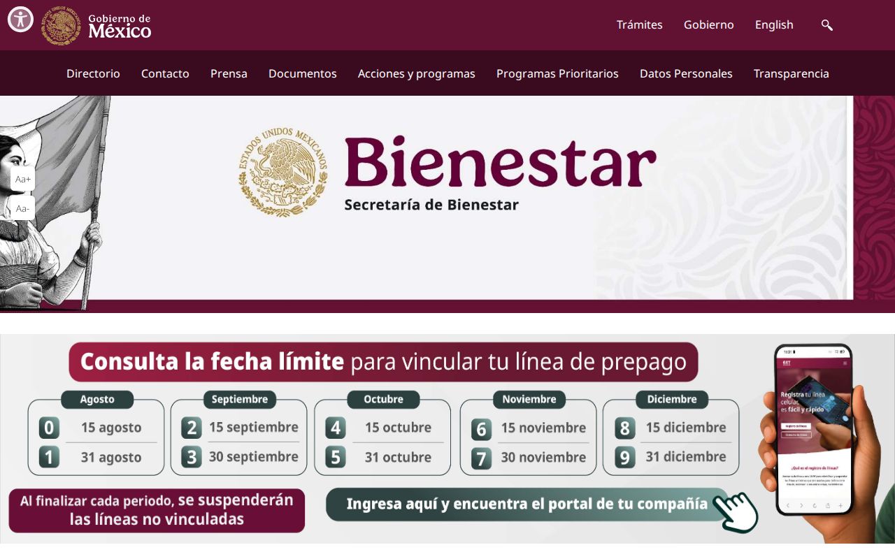 Portal oficial de la Secretaría de Bienestar
