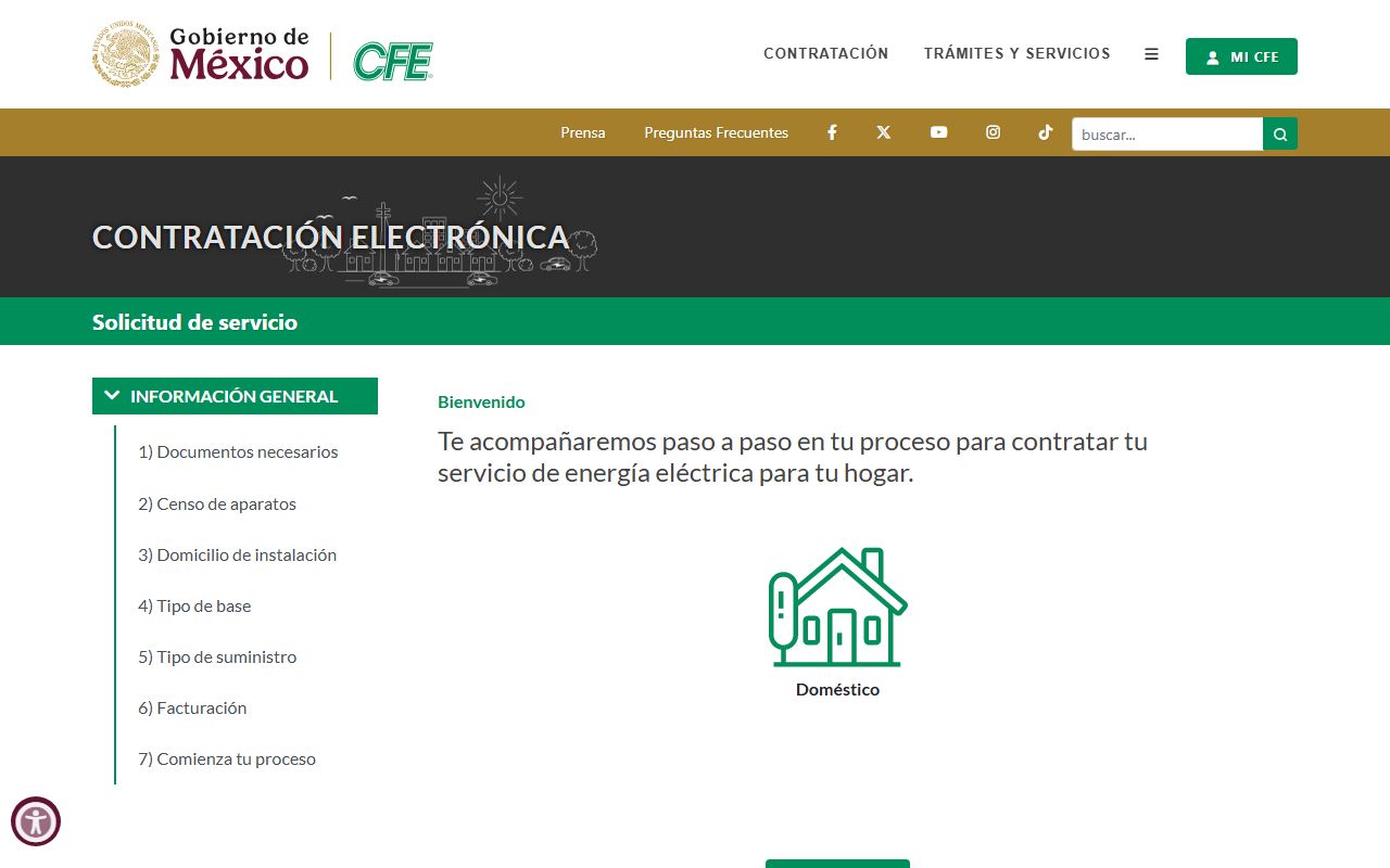 Portal de Contratación Electrónica de CFE con el paso a paso del nuevo contrato