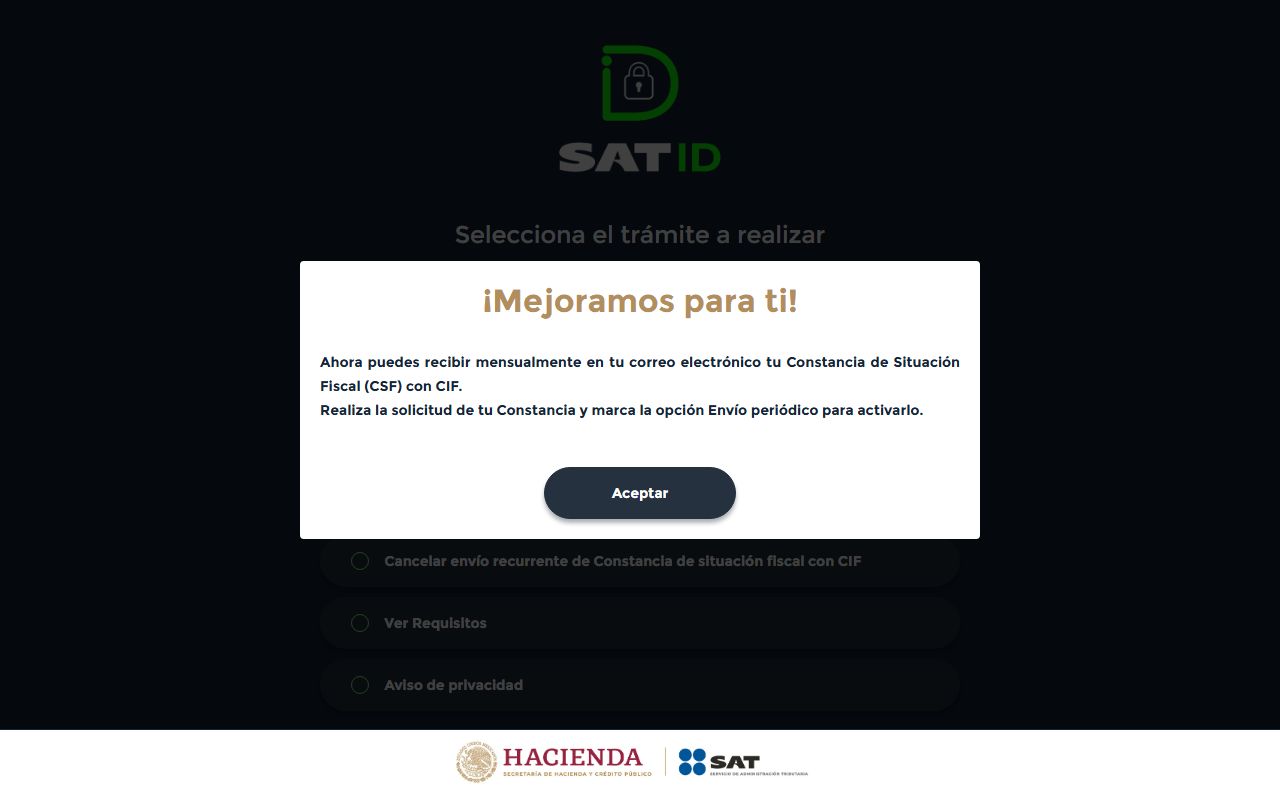 Portal oficial SAT ID para obtener la Constancia de Situación Fiscal con CIF