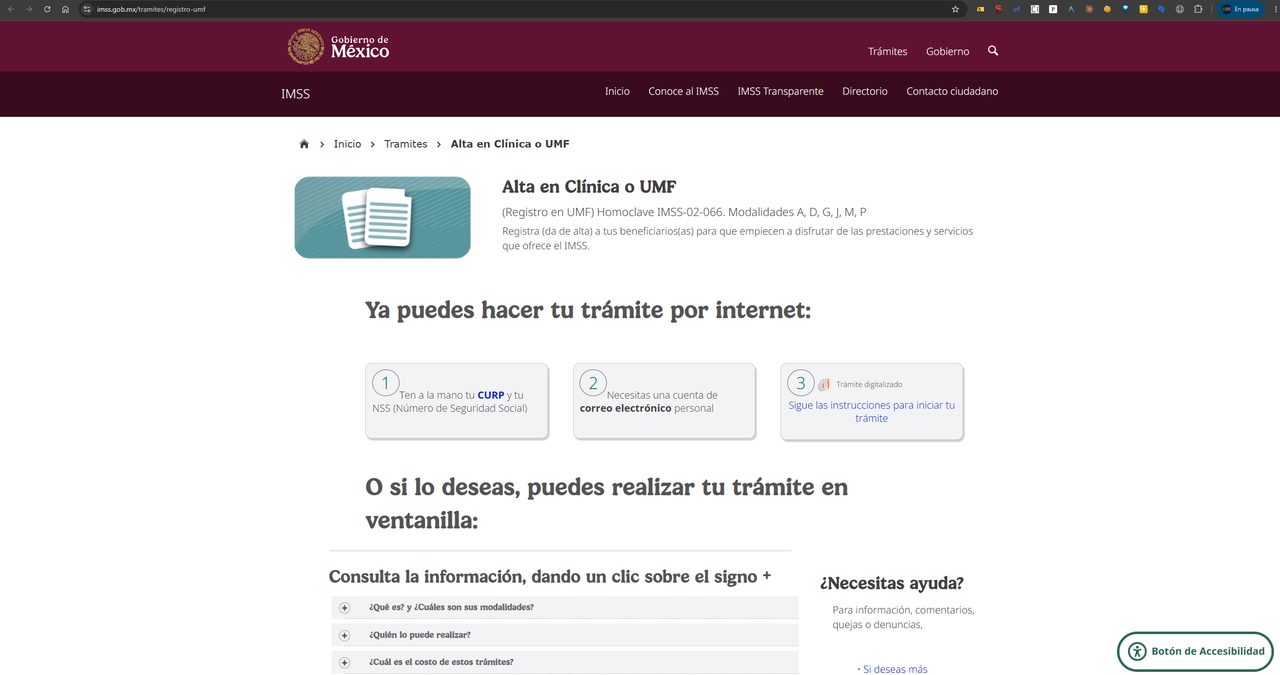 Trámite oficial del IMSS 'Alta en Clínica o UMF' con sus modalidades