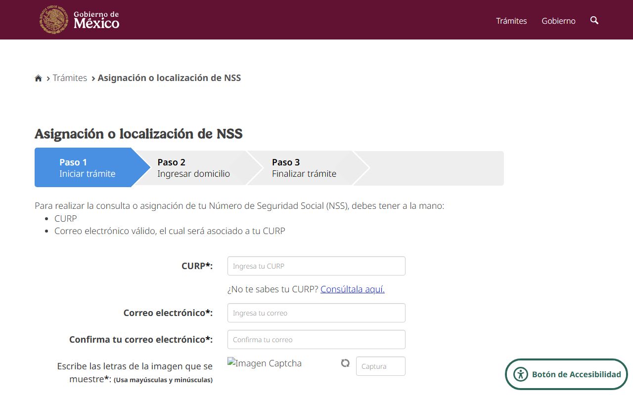 Formulario oficial del IMSS 'Asignación o localización de NSS'