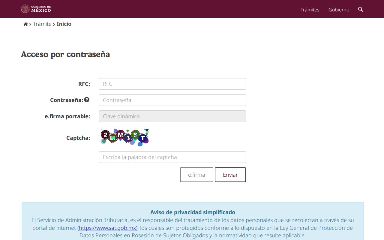 Acceso por contraseña al servicio gratuito de facturación electrónica del SAT