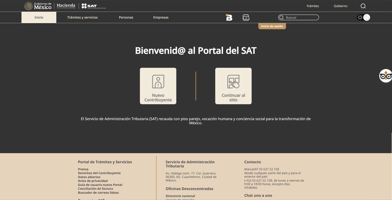 Portal del SAT con acceso a la Declaración Anual