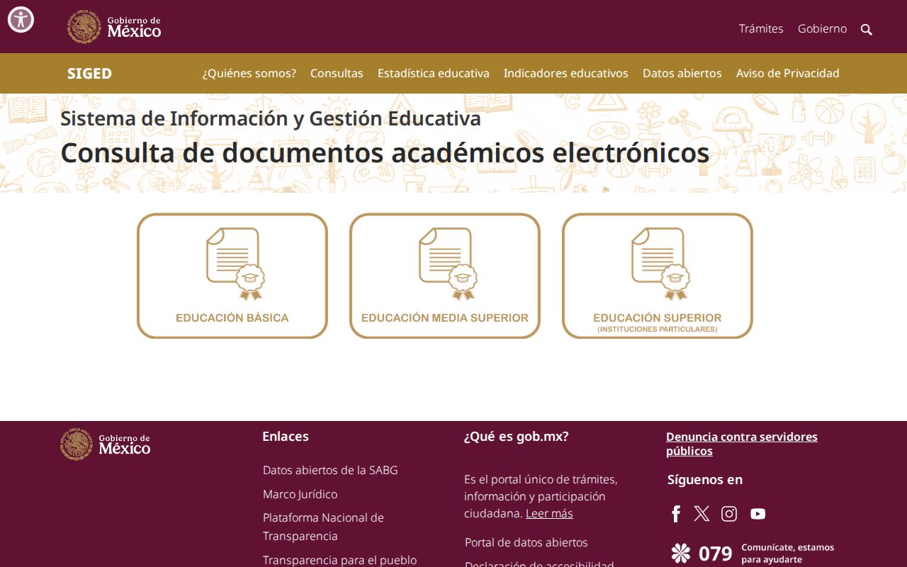 SIGED: consulta de documentos académicos electrónicos con los niveles básica, media superior y superior